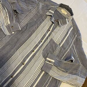 Maeve Anthropologie Medium M Blue White Striped Longsleeved Buttondown Collared